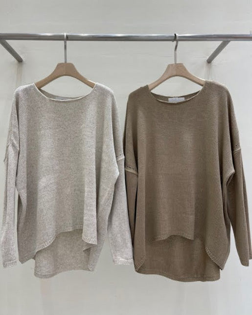 Loose Fit Long Sleeve Linen Blend Sweater