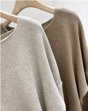 Loose Fit Long Sleeve Linen Blend Sweater