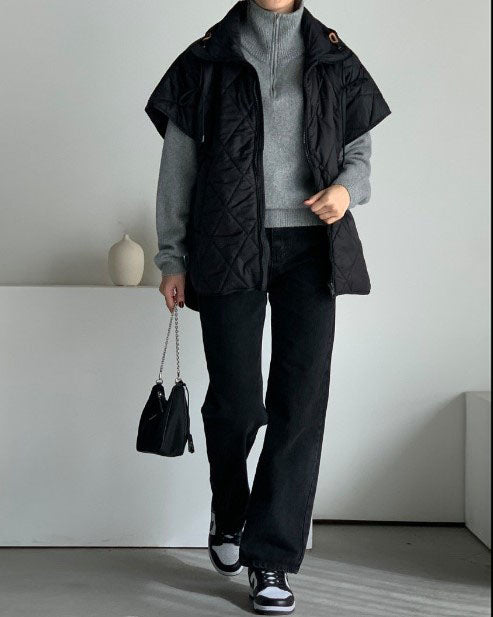 Diamond Quilted Oversized Vest Jacket