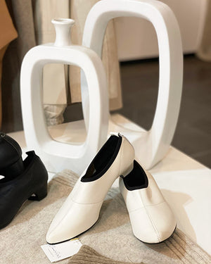 Elastic Band Stitch Mid Heel Pumps