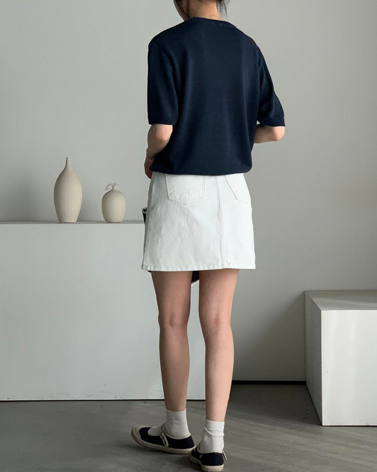 Round Neck Short Sleeve Knit Top