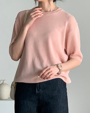Round Neck Short Sleeve Knit Top