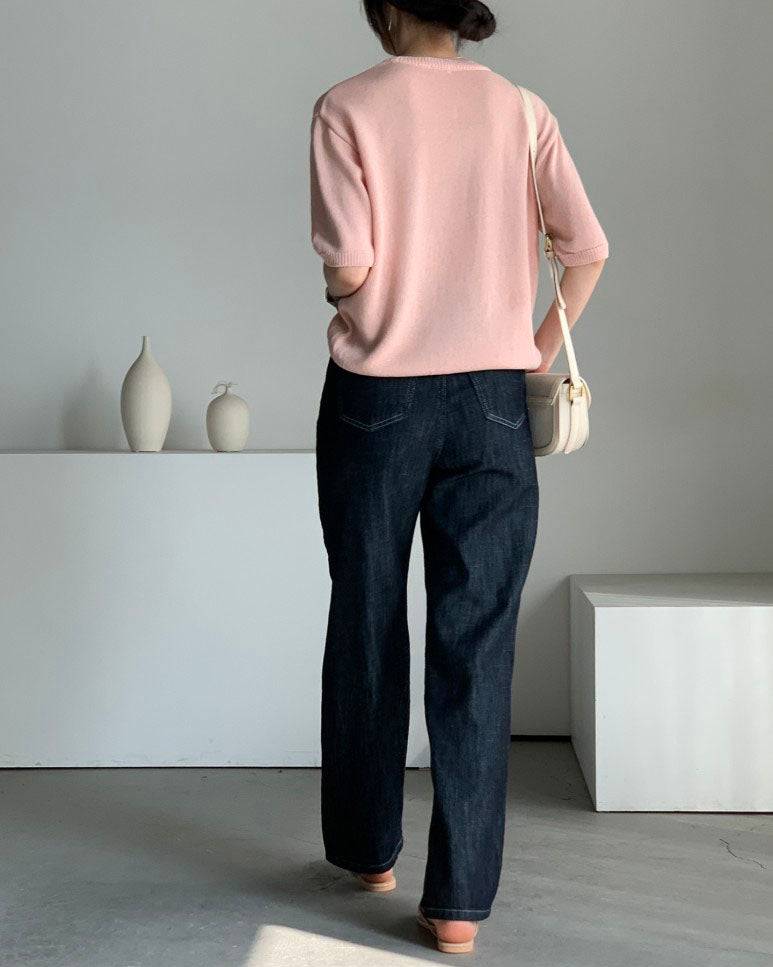 Round Neck Short Sleeve Knit Top